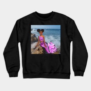 Coco the Magical rainbow mermaid with brown eyes, Afro hair in two puffs and caramel brown skin Crewneck Sweatshirt